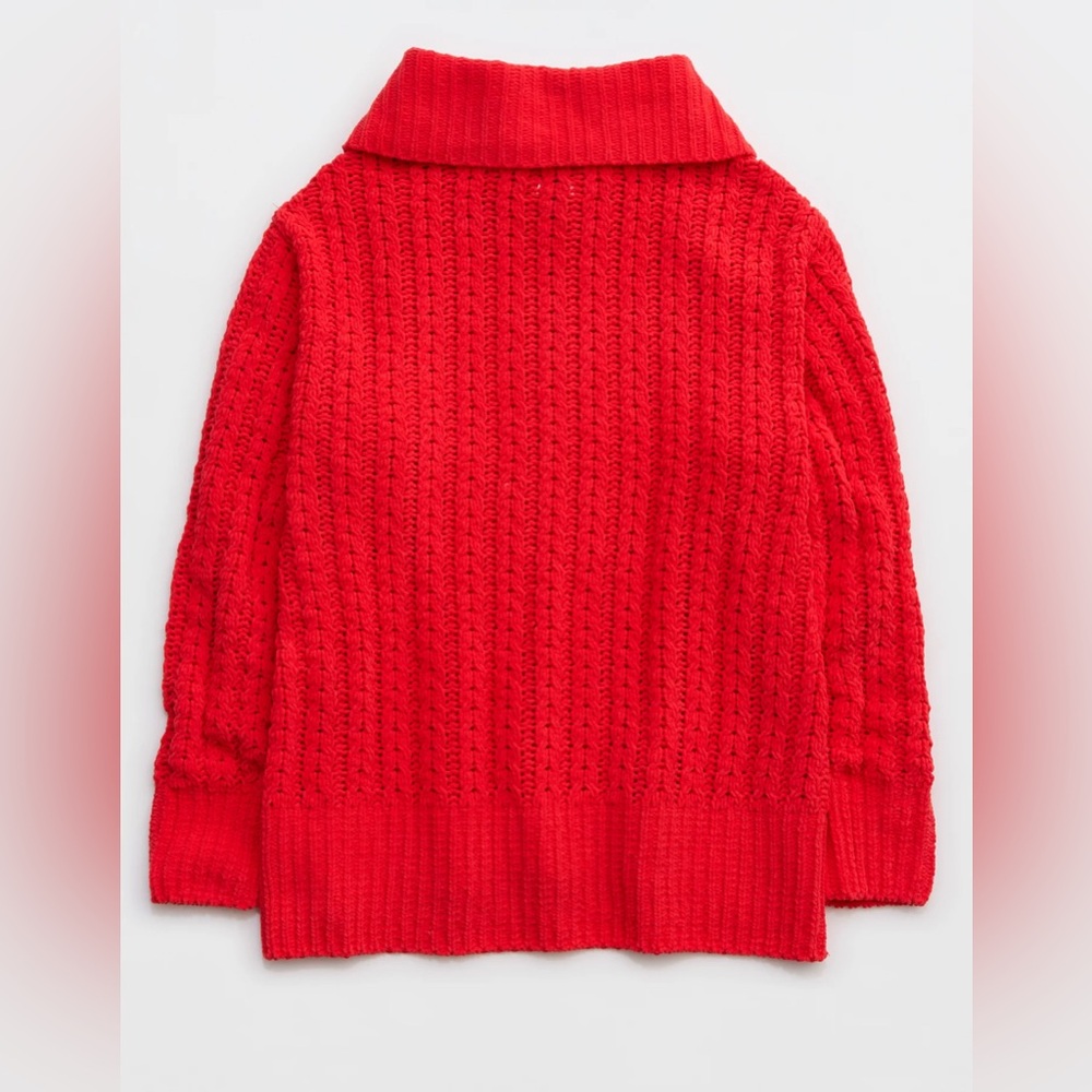 Aerie Cable Car Knit Quarter Zip Cozy Sweater Holiday Red Medium - Picture 9 of 9